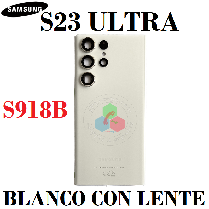 Samsung Galaxy S23 Ultra 5G S918B 2023  - TAPA TRASERA CON LENTE CRISTAL - BLANCO