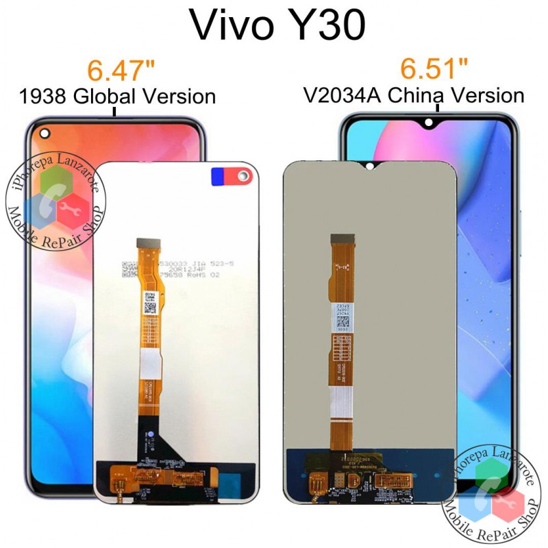 Vivo Y30 1938 " VERSION GLOBAL / Vivo Y50 1935 / Y70s V2002A - PANTALLA COMPATIBLE HQ SIN MARCO
