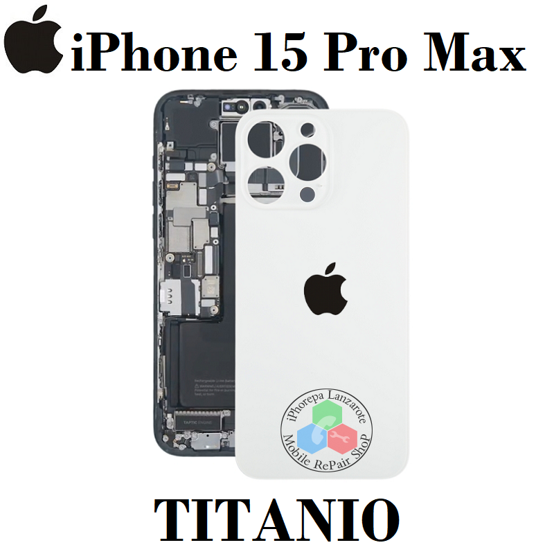 iPhone 15 Pro Max 5G 2023 A3106 - TAPA TRASERA COMPATIBLE CON LOGO - TITANIO NATURAL