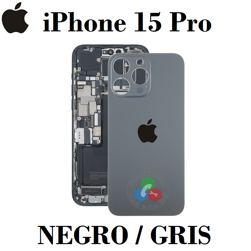 iPhone 15 Pro 5G 2023 A3102 - TAPA TRASERA COMPATIBLE CON LOGO - TITANIO NEGRO