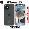 iPhone 15 5G 2023 A3090 - TAPA DE CRISTAL + MARCO + LENTE DE CAMARA + ANILLO MAGNÉTICO + LOGO - NEGRO