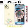 iPhone 15 - TAPA DE CRISTAL + MARCO + LENTE DE CAMARA + ANILLO MAGNÉTICO + LOGO - AMARILLO