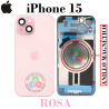 iPhone 15 - TAPA DE CRISTAL + MARCO + LENTE DE CAMARA + ANILLO MAGNÉTICO + LOGO - ROSA
