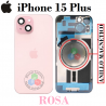 iPhone 15 Plus 5G 2023 A3094 - TAPA DE CRISTAL + MARCO + LENTE DE CAMARA + ANILLO MAGNÉTICO + LOGO - ROSA