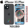 iPhone 15 Plus 5G 2023 A3094 - TAPA DE CRISTAL + MARCO + LENTE DE CAMARA + ANILLO MAGNÉTICO + LOGO - NEGRO