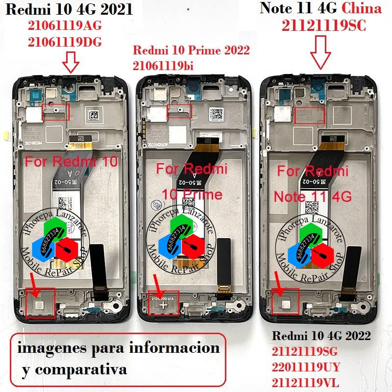Xiaomi Redmi 10 4G 2022 21121119SG, 22011119UY, 21121119VL - PANTALLA compatible CON MARCO