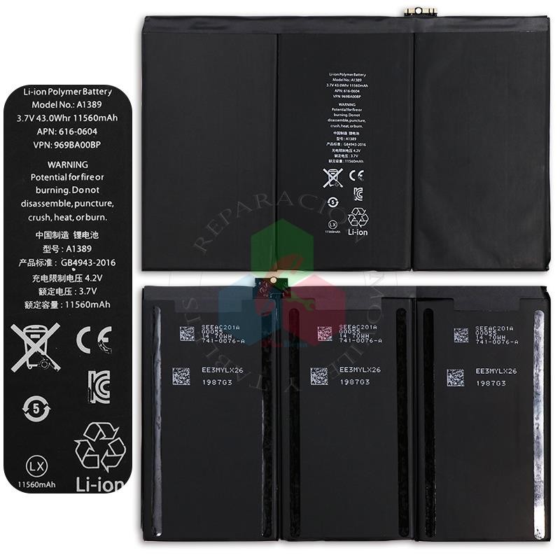 iPad 9.7" 2012 (3ª - 4ª Gen) 1416 / A1430 / A1403 / A1458 / A1459 / A1460 - BATERÍA compatible