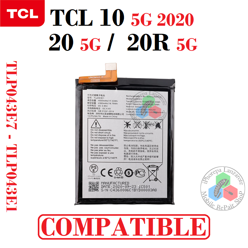 TCL 10 5G 2020 T790Y / TCL 20 5G / TCL 20R 5G " TLP043E7 - TLP043E1 " - BATERIA COMPATIBLE