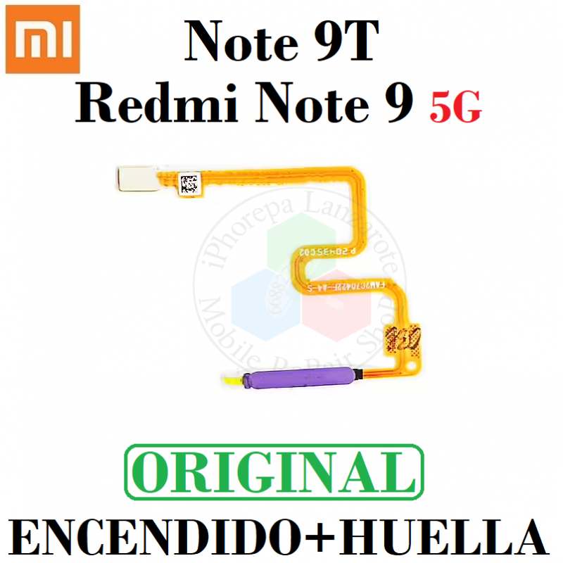 Xiaomi Redmi Note 9 5G / Note 9T - Flex encendido + sensor de huella - Violeta - Original