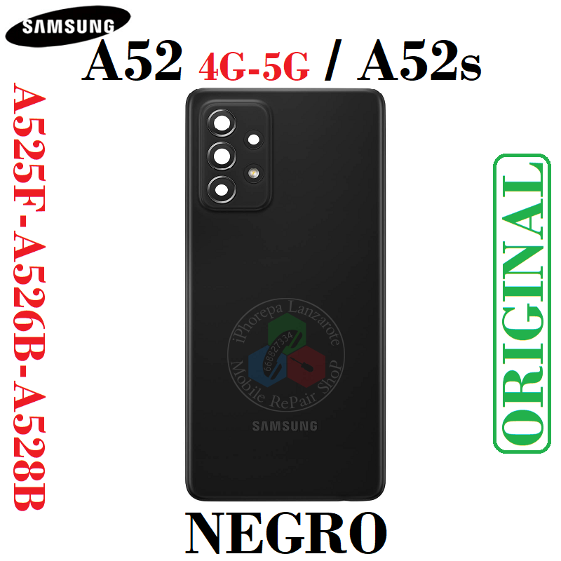 SAMSUNG A52 4G A525F / A52 5G A526B / a52s a528b - TAPA TRASERA con lente - NEGRO - ORIGINAL