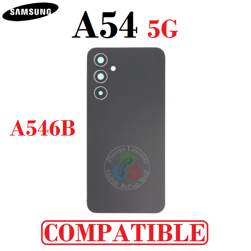 Samsung A54 5G 2023 A546B - Tapa trasera con lente - Negro - Compatible
