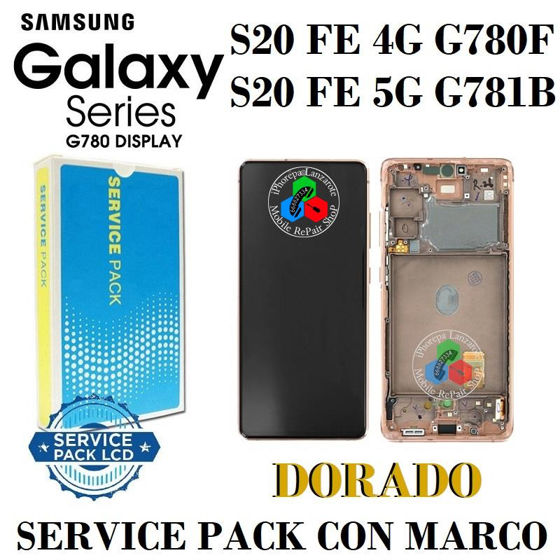 SAMSUNG S20 FE 4G  G780F G780 / S20 FE 5G G781 G781B - PANTALLA SERVICE PACK CON MARCO DORADO