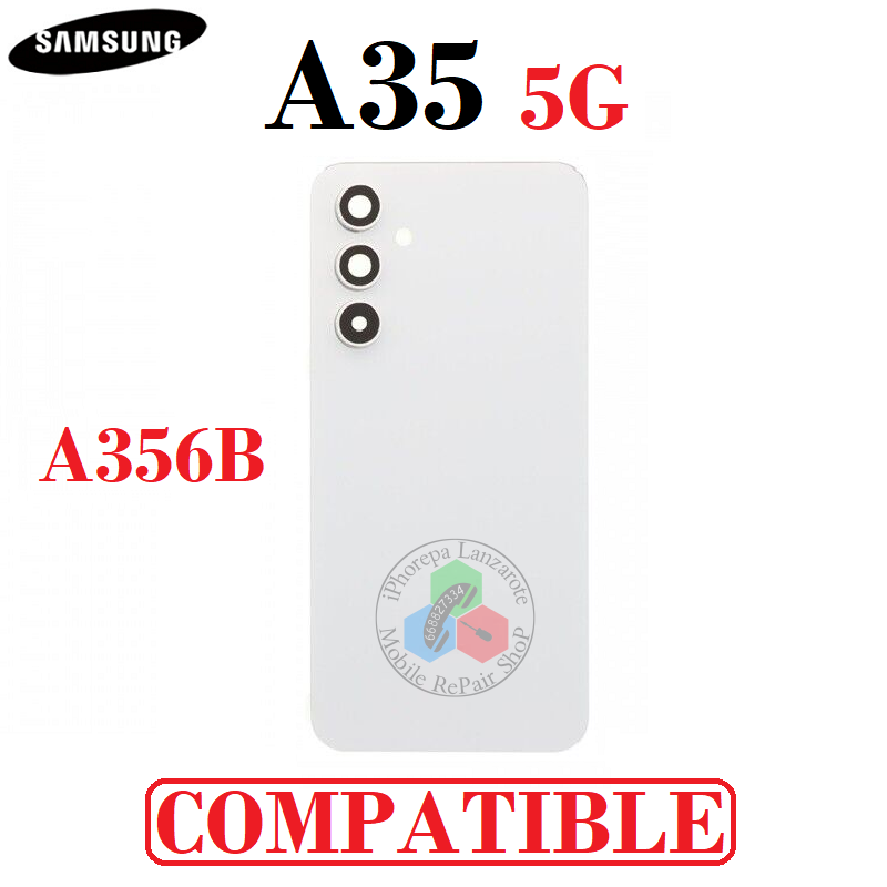 Samsung Galaxy A35 5G 2024 A356B - Tapa trasera + Lente de cámara - Blanco - Compatible