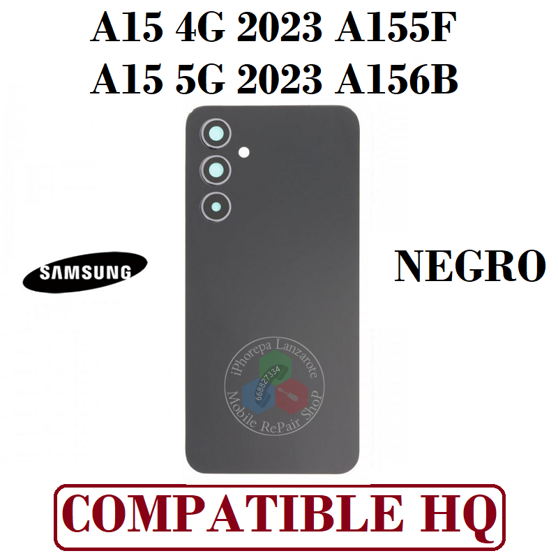 Samsung Galaxy A15 5G 2023 A156B - Tapa trasera + Lente de cámara - Negro - Compatible