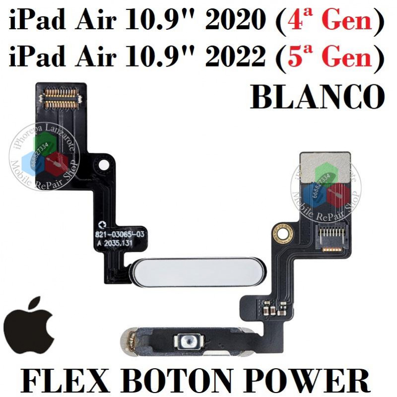iPad Air 4 10.9" 2020 (4ª Gen) / iPad Air 5 10.9" 2022 (5ª Gen) - flex boton power huella - blanco