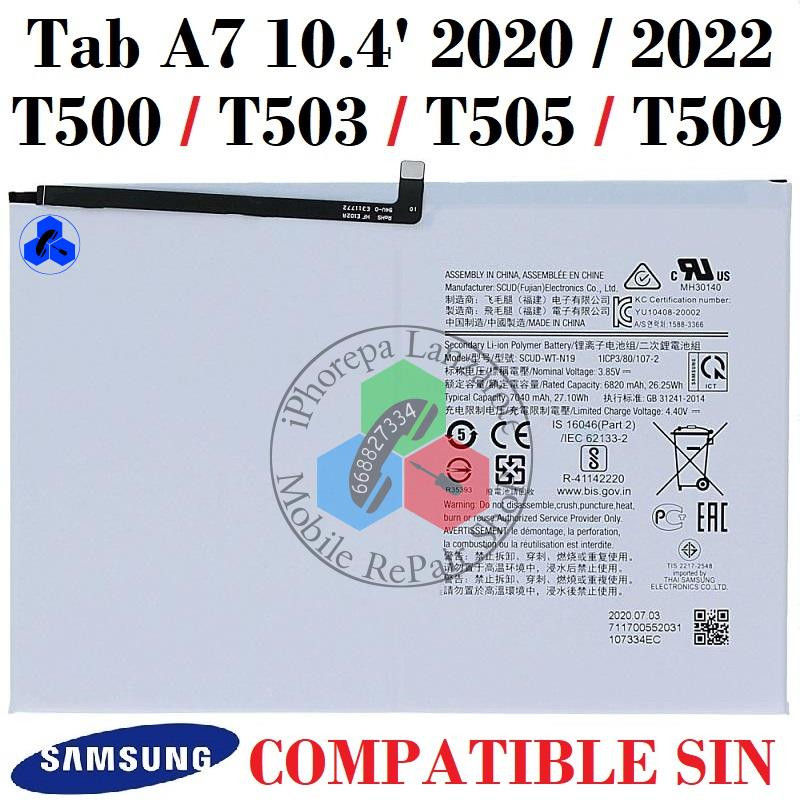 Samsung Tab A7 10.4" 2020 / 2022 T500 / T503 / T505 / T509 - BATERÍA COMPATIBLE  SIN LOGO