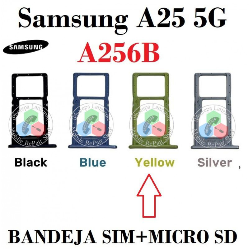 Samsung A25 5G 2023 A256B A256 - BANDEJA SIM + MICRO SD - AMARILLO