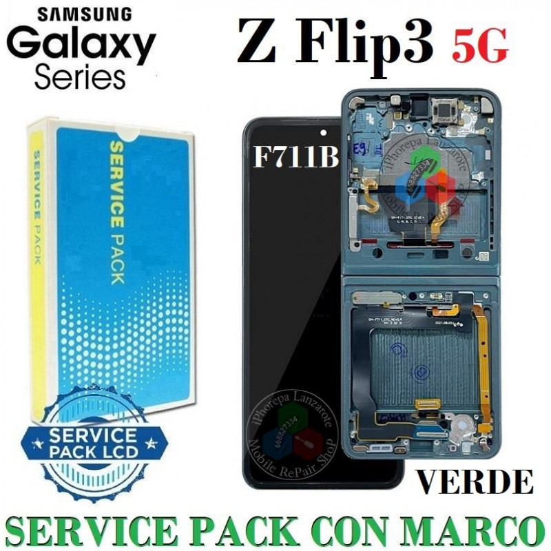 Samsung Z Flip3 5G 2021 F711B F711 - PANTALLA SERVICE PACK CON MARCO VERDE