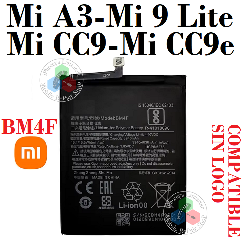 Xiaomi Mi A3 , Xiaomi Mi 9 Lite , Mi CC9, Mi CC9E - BM4F - BATERÍA compatibLE SIN LOGO