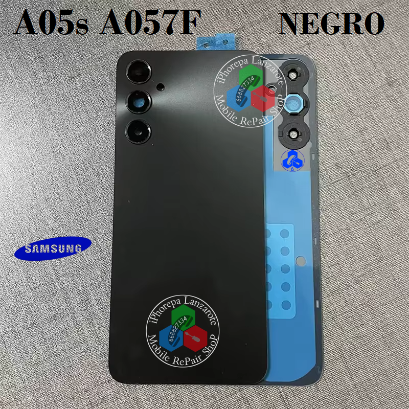 SAMSUNG A05S 4G 2023 A057F - Tapa trasera + Lente de cámara - NEGRO - Compatible HQ CON LOGO