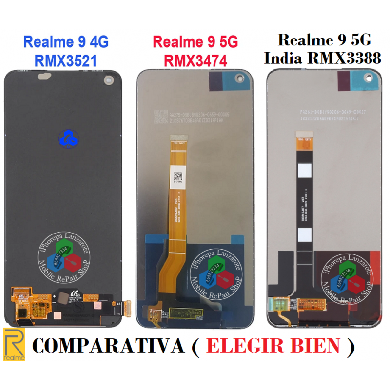 Oppo Realme 9 5G RMX3474 / Realme 9 Pro 5G RMX3471 RMX3472 / OnePlus Nord CE 2 Lite 5G - PANTALLA COMPATIBLE HQ SIN marco