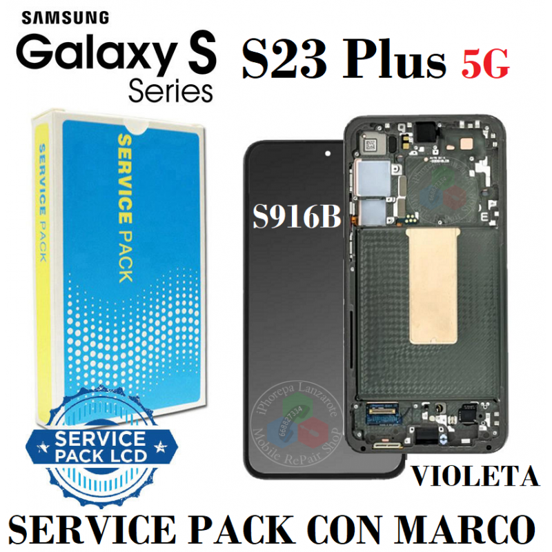 Samsung S23 Plus 5G 2023 S916B - Pantalla Service Pack con marco violeta