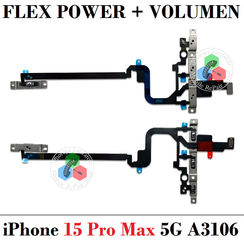 iPhone 15 Pro Max 5G 2023 A3106 - FLEX DE VOLUMEN + POWER CON SOPORTES METÁLICOS