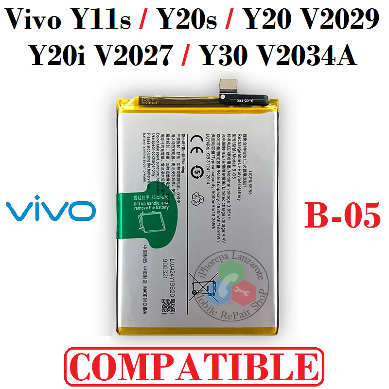 Vivo Y11s / Y20s / Y20 V2029 / Y20i V2027 / Y30 V2034A ( b-05- batería COMPATIBLE