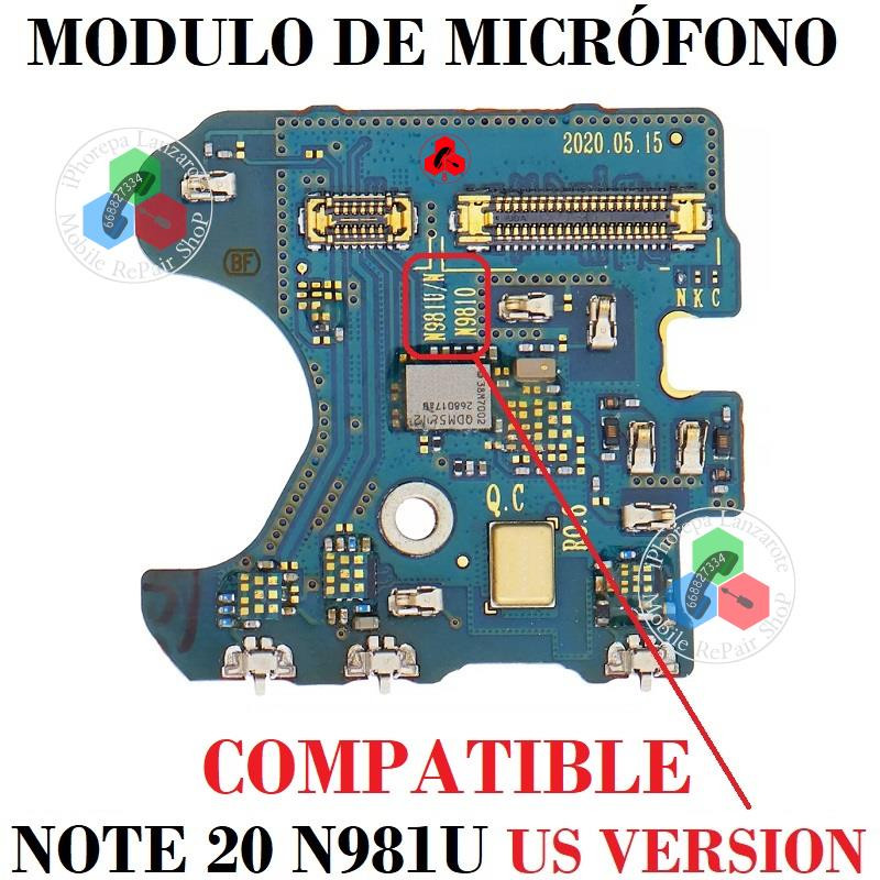 Samsung Note 20 4G / 5G 2020 N981U VERSION US AMERICA - SUBPLACA MODULO DE MICROFONO COMPATIBLE