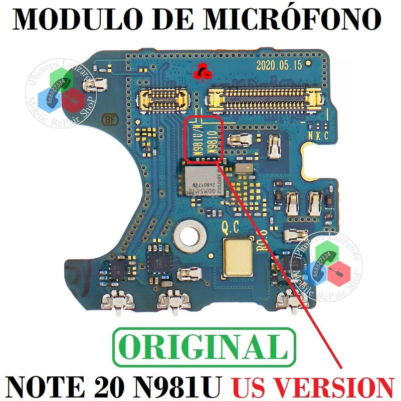 Samsung Note 20 4G / 5G 2020 N981U VERSION US AMERICA - SUBPLACA MODULO DE MICROFONO ORIGINAL