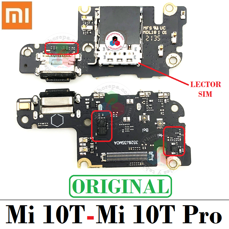 Xiaomi Mi 10T 5G 2020 M2007J3SY / Xiaomi Mi 10T Pro 5G 2020 M2007J3SG - PLACA DE CARGA + LECTOR DE SIM - ORIGINAL refurbished