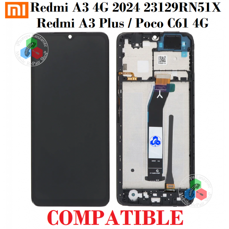 Xiaomi Redmi A3 4G 2024 23129RN51X / Redmi A3 Plus / Poco C61 4G - pantalla COMPATIBLE CON marco