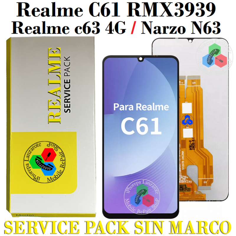 REALME C61 RMX3939 / REALME C63 4G / NARZO N63 - PANTALLA SERVICE PACK SIN MARCO
