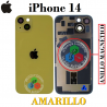iPhone 14 5G 2022 A2882 - TAPA DE CRISTAL + MARCO + LENTE DE CAMARA + IMAN + LOGO - AMARILLO