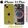 iPhone 14 Plus 2022 A2886 - TAPA DE CRISTAL + MARCO + LENTE DE CAMARA + IMAN + LOGO - AMARILLO