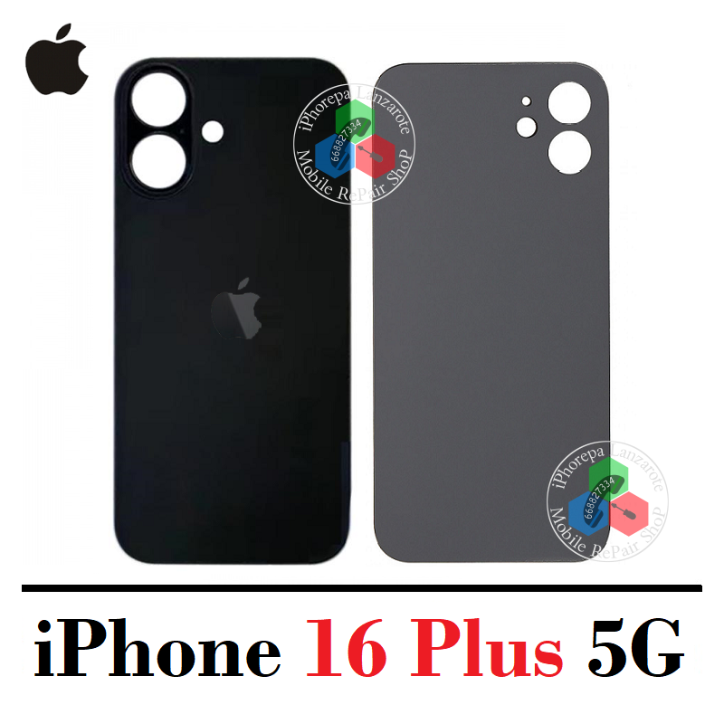 iPhone 16 Plus 5G 2024 A3290 - TAPA TRASERA COMPATIBLE CON LOGO - NEGRO