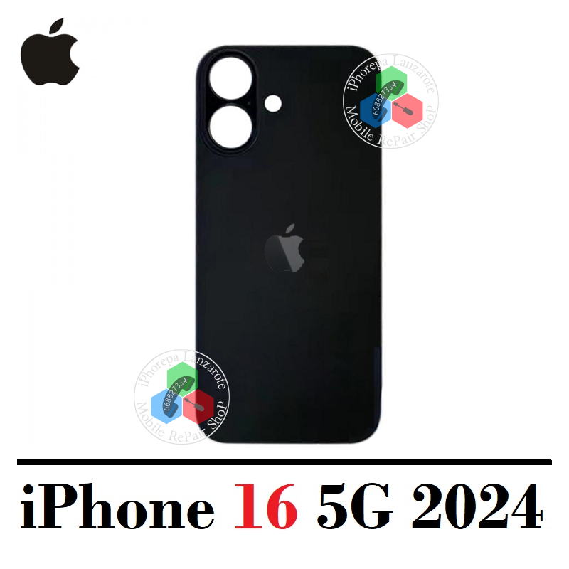 iPhone 16 5G 2024 A3287 - TAPA TRASERA COMPATIBLE CON LOGO - NEGRO