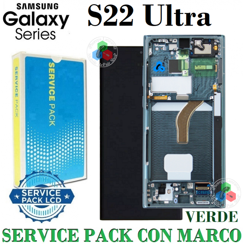 Samsung S22 ULTRA 5G 2022 S908B - PANTALLA Service Pack CON MARCO VERDE OSCURO