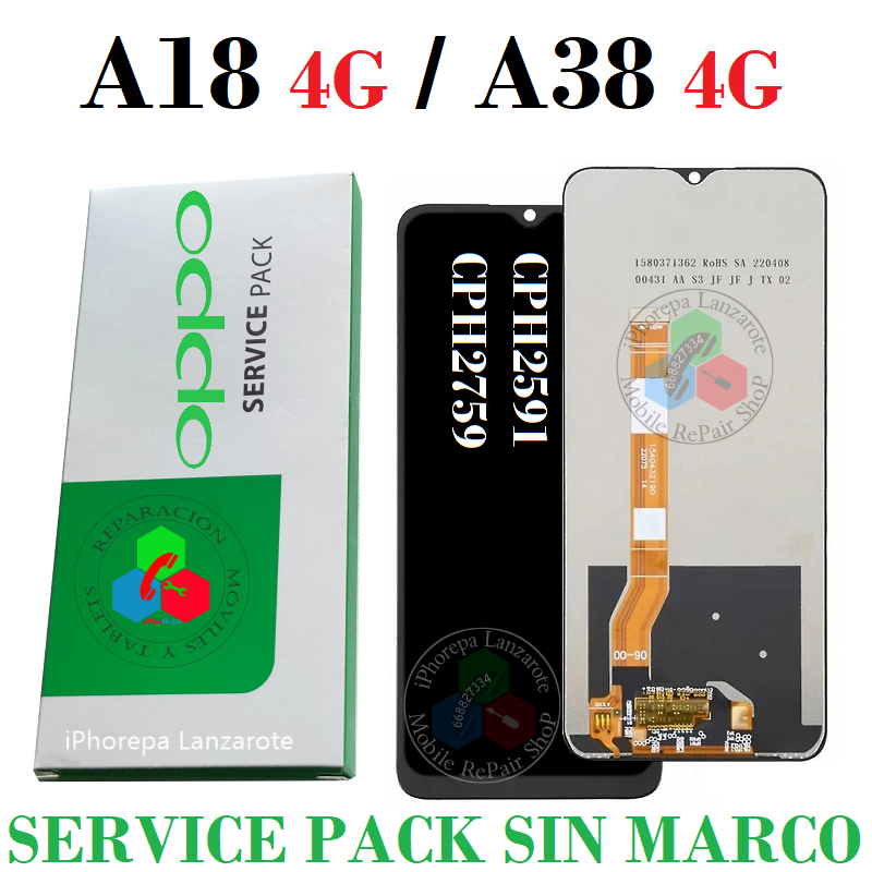 Oppo A18 4G 2023 CPH2591 / Oppo A38 4G 2023 CPH2579 - pantalla service pack sin marco
