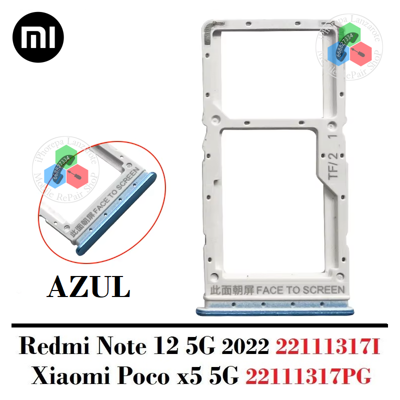 Xiaomi Redmi Note 12 5G 2022 22111317I / Poco x5 5G 22111317PG - BANDEJA DUAL SIM + MICRO SD - AZUL