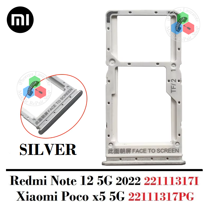 Xiaomi Redmi Note 12 5G 2022 22111317I / Poco x5 5G 22111317PG - BANDEJA DUAL SIM + MICRO SD - SILVER