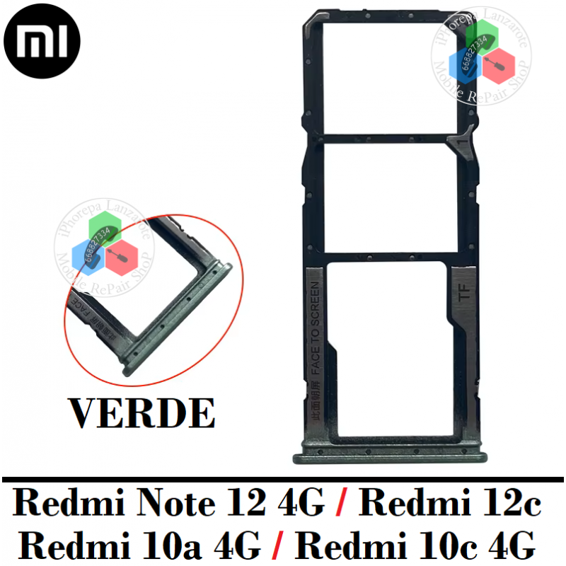 Xiaomi Redmi Note 12 4G 23021RAAEG / Redmi 12C 4G 2023 22120RN86G / REDMI 10A / redmi 10c - Bandeja Sim Dual + MICRO SD - VERDE