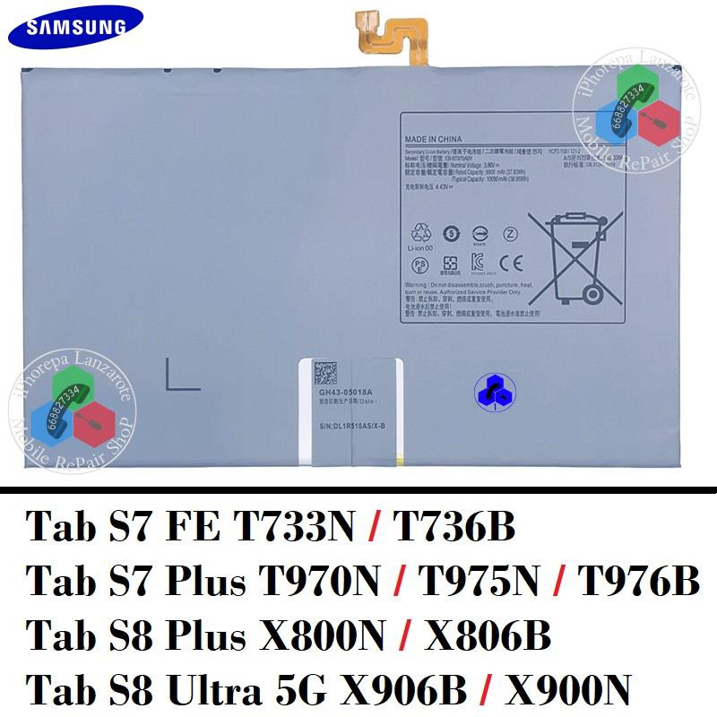 Samsung TAB s7 plus / Tab s7 fe / Tab s8 plus / Tab s8 Ultra - BATERÍA COMPATIBLE
