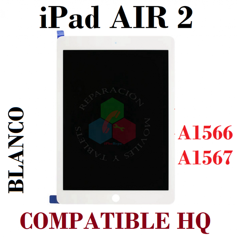 iPad Air 2 9.7 2014  A1566  A1567 - PANTALLA COMPLETA compatible HQ - BLANCO