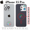 iPhone 15 Pro 5G 2023 A3102 - TAPA DE CRISTAL + MARCO + LENTE DE CAMARA + ANILLO MAGNÉTICO + LOGO - TITANIO natural
