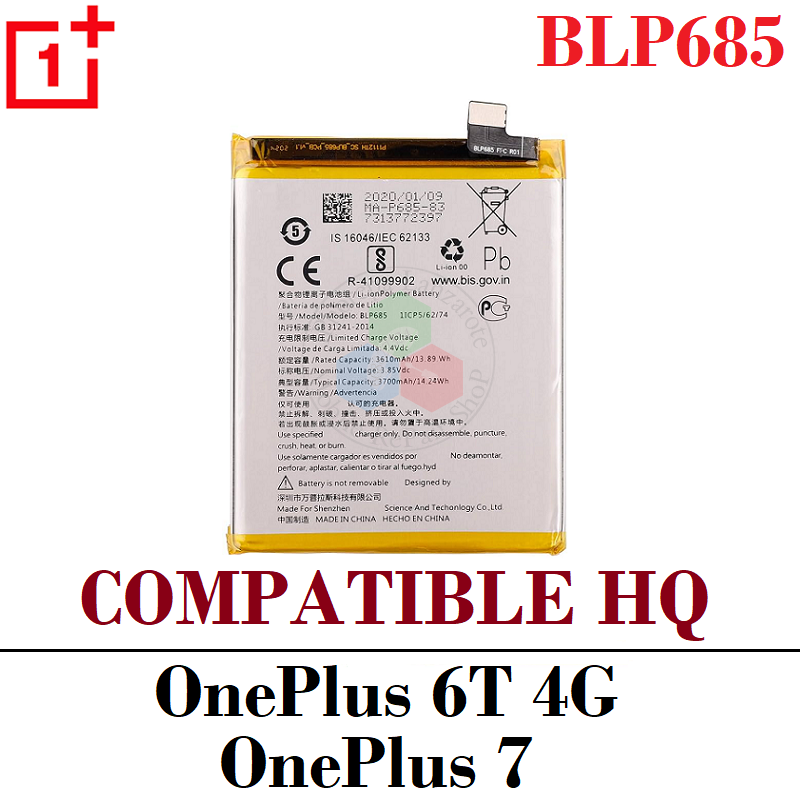 OnePlus 6T 4G 2018 A6010 BLP685 / Oneplus 7 GM1903 - BLP685 - BATERIA COMPATIBLE HQ