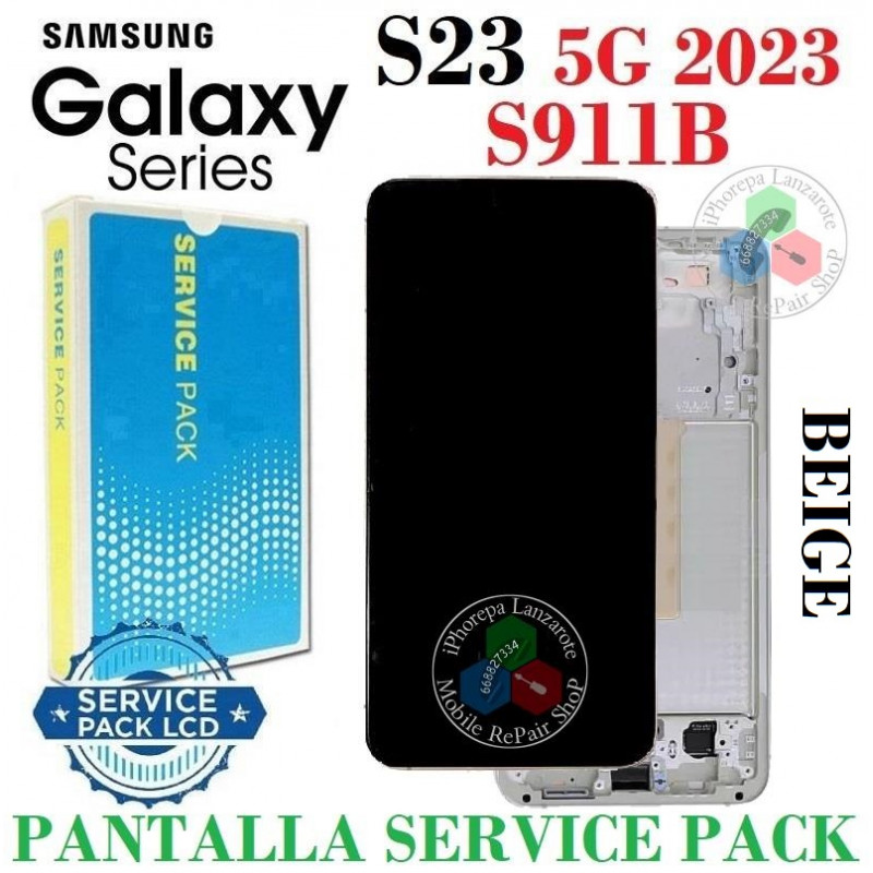 Samsung S23 5G 2023 S911B - Pantalla Service Pack con marco - BEIGE