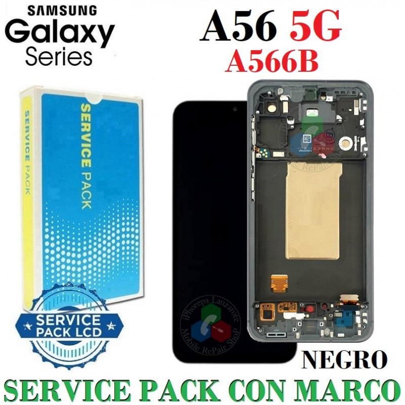 Samsung A56 5G 2025 A566B A566 - Pantalla service pack con marco - NEGRO