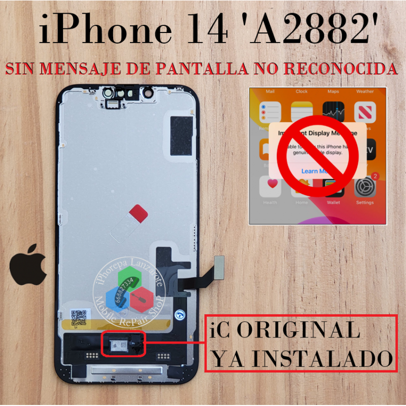 iPhone 14 5G 2022 (A2882) - PANTALLA soft oled HQ ( INCLUYE EL TRANSPLANTE DEL IC ORIGINAL )