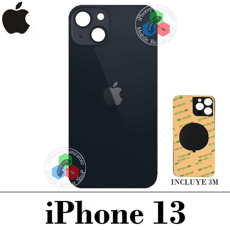 iPhone 13 2021 A2633 - TAPA TRASERA HUECO GRANDE - NEGRO con logo